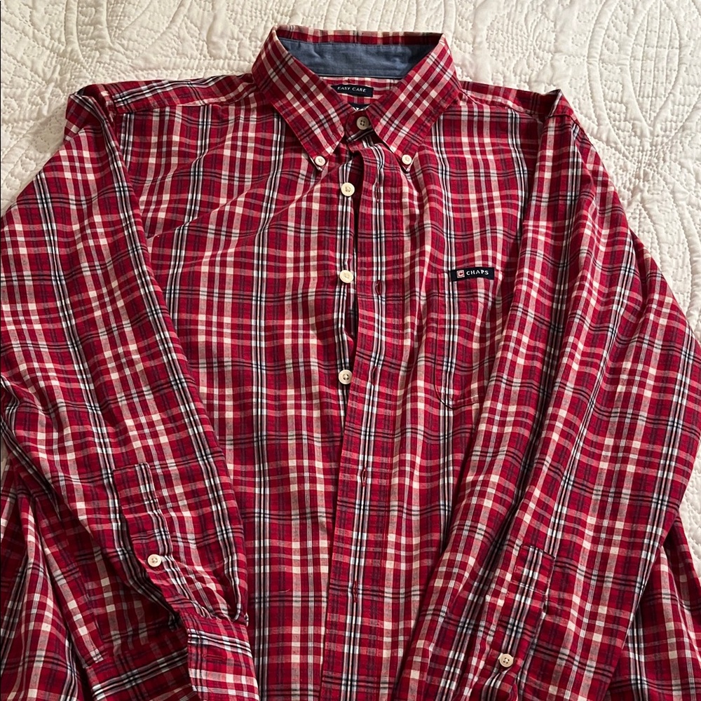 Chaps Red and White Plaid Button-Down Shirt
